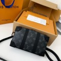 「#2970」Louis Vuitton's new Sac Plat Horizontal Zippé men's black flower briefcase M45165 Size:  22.5*14*5cm