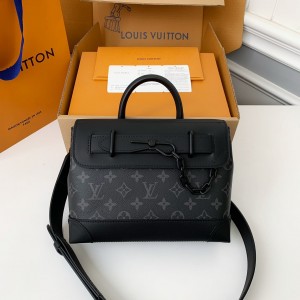 「#2972」Louis Vuitton's new Sac Plat Horizontal Zippé men's black flower briefcase M45165 Size: 31*39*8.5cm
