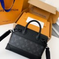 「#2972」Louis Vuitton's new Sac Plat Horizontal Zippé men's black flower briefcase M45165 Size: 31*39*8.5cm