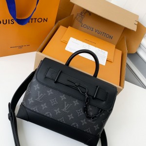 「#2972」Louis Vuitton's new Sac Plat Horizontal Zippé men's black flower briefcase M45165 Size: 31*39*8.5cm