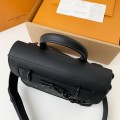 「#2972」Louis Vuitton's new Sac Plat Horizontal Zippé men's black flower briefcase M45165 Size: 31*39*8.5cm