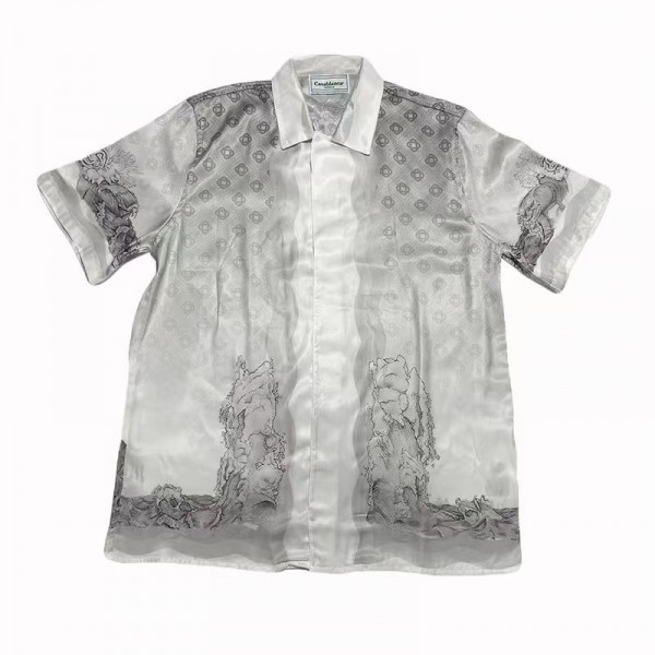 「#3030」Casablanca 22SS guardian plaster, black and white gradient men and women lovers Hawaiian short-sleev