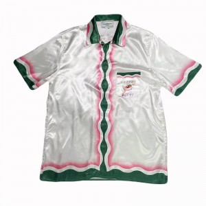 「#3032」Casablanca SS22 spring and summer, pink and green wavy print color bump short-sleeved shirt