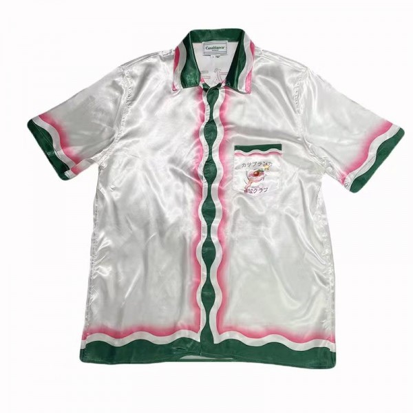 「#3032」Casablanca SS22 spring and summer, pink and green wavy print color bump short-sleeved shirt