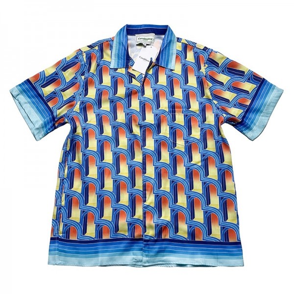 「#3059」Casablanca Dream Gate, White twill silk short sleeve shirt