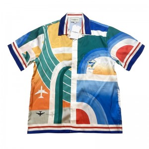 「#3064」Casablanca Painted Plaid aircraft printed silk casual short-sleeved shirt