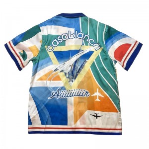「#3064」Casablanca Painted Plaid aircraft printed silk casual short-sleeved shirt