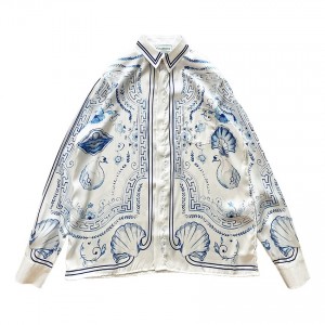 「#3117」Casablanca 23SS Blue Marble Swan Hawaiian long sleeve shirt