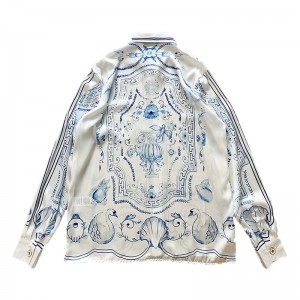 「#3117」Casablanca 23SS Blue Marble Swan Hawaiian long sleeve shirt