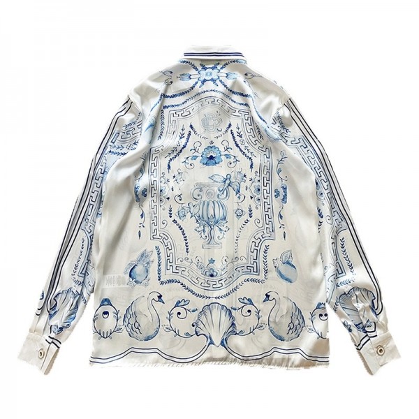 Casablanca 23SS Blue Marble Swan Hawaiian long sleeve shirt