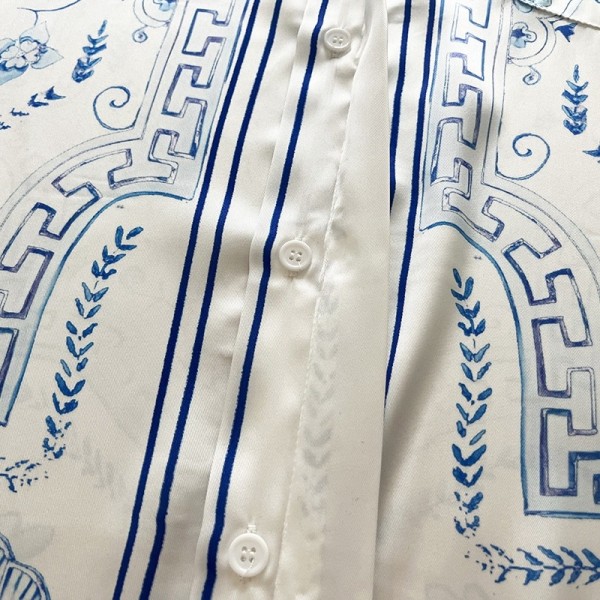 Casablanca 23SS Blue Marble Swan Hawaiian long sleeve shirt