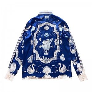 「#3126」Casablanca 23SS Blue Marble Swan Hawaiian long sleeve shirt