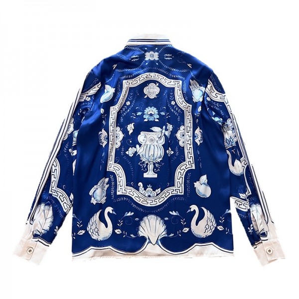 Casablanca 23SS Blue Marble Swan Hawaiian long sleeve shirt