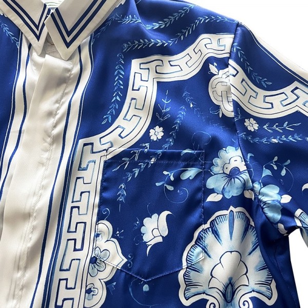 Casablanca 23SS Blue Marble Swan Hawaiian long sleeve shirt