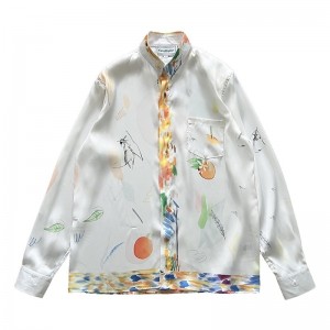 「#3128」Casablanca Dotted orange silk blouse with loose, thin sleeves