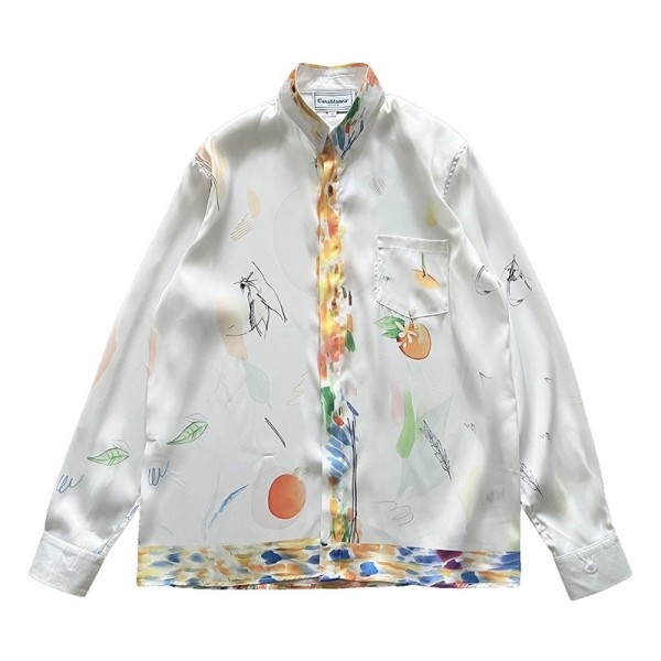 「#3128」Casablanca Dotted orange silk blouse with loose, thin sleeves