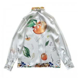 「#3128」Casablanca Dotted orange silk blouse with loose, thin sleeves