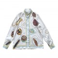 「#3129」Casablanca 23 gourmet cake travel pattern blue twill silk shirt