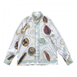 「#3129」Casablanca 23 gourmet cake travel pattern blue twill silk shirt