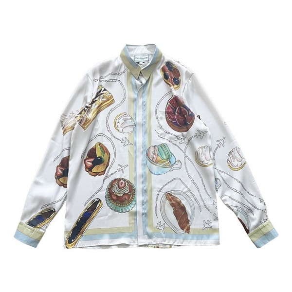 「#3129」Casablanca 23 gourmet cake travel pattern blue twill silk shirt
