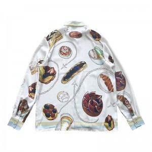 「#3129」Casablanca 23 gourmet cake travel pattern blue twill silk shirt