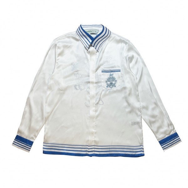 「#3131」Casablanca White blue flying fish, Sicily, long sleeve shirt