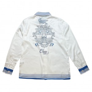 「#3131」Casablanca White blue flying fish, Sicily, long sleeve shirt