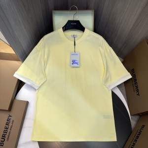 「#3154」Burberry 2024ss the latest white cloth cuffs stitching small war horse printed cotton t-shirt