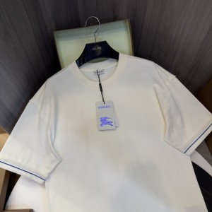「#3155」Burberry 2024ss the latest white cloth cuffs stitching small war horse printed cotton t-shirt