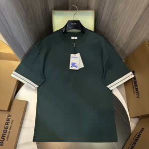 「#3157」Burberry 2024ss the latest white cloth cuffs stitching small war horse printed cotton t-shirt