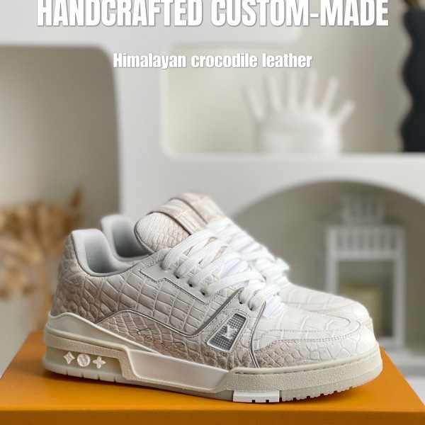「#3200」【Handmade Custom】Louis Vuitton Himalayan Crocodile Leather Trainer Sneakers